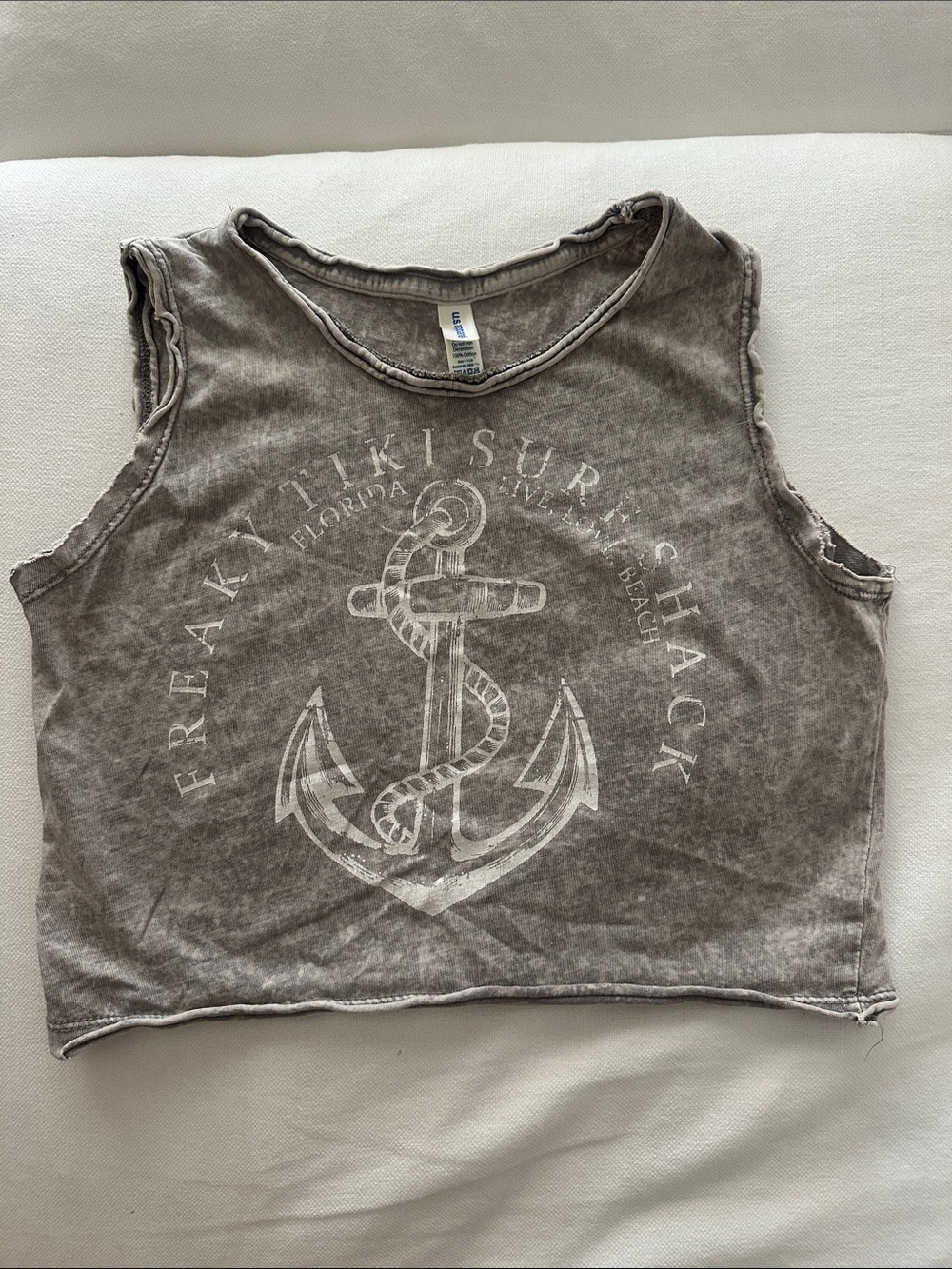 Faded Gray Anchor Crop Tank Top - U.S. Apparel